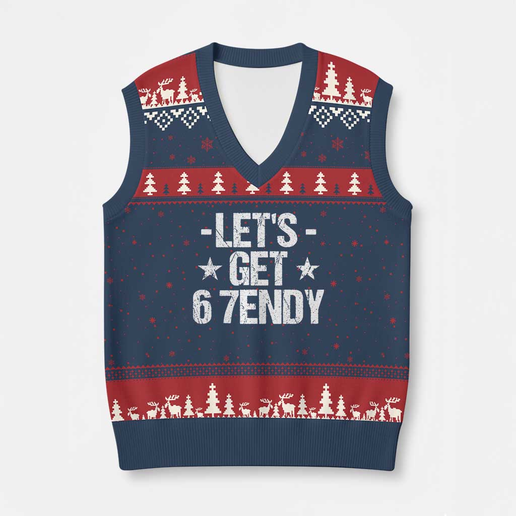 Lets Get Sendy 67 Six Seven Meme Alpha Slang V-Neck Knit Sweater Vest TS11 Navy Red Print Your Wear