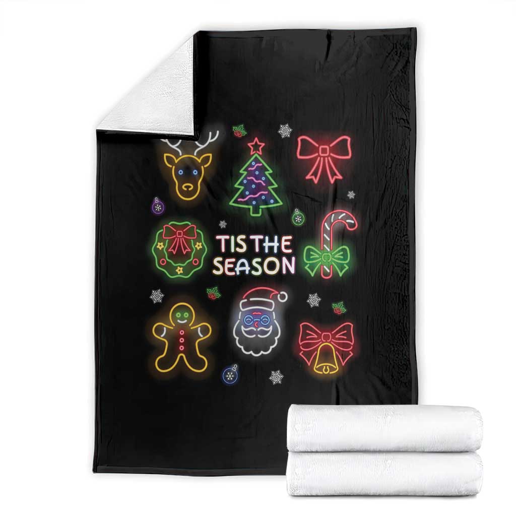 Funny Christmas Throw Blanket Tis The Season Neon Lights Santa Gingerbread TS11 Black Print Your Wear