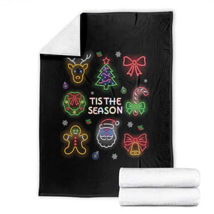 Funny Christmas Throw Blanket Tis The Season Neon Lights Santa Gingerbread TS11 Black Print Your Wear