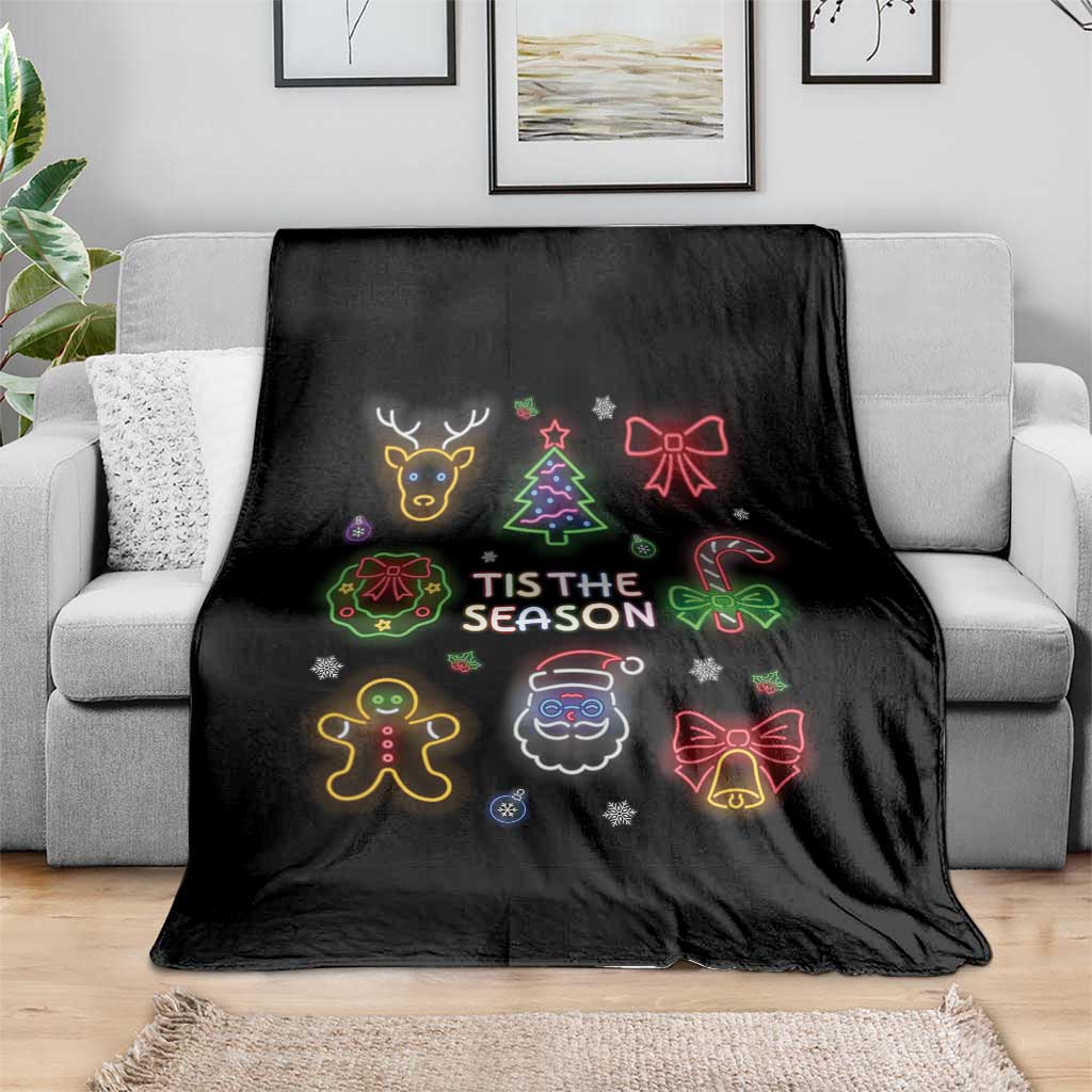 Funny Christmas Throw Blanket Tis The Season Neon Lights Santa Gingerbread TS11 Print Your Wear