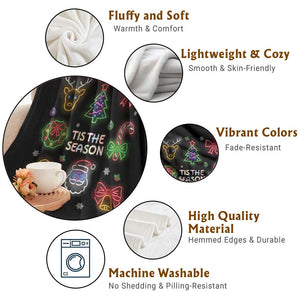 Funny Christmas Throw Blanket Tis The Season Neon Lights Santa Gingerbread TS11 Print Your Wear