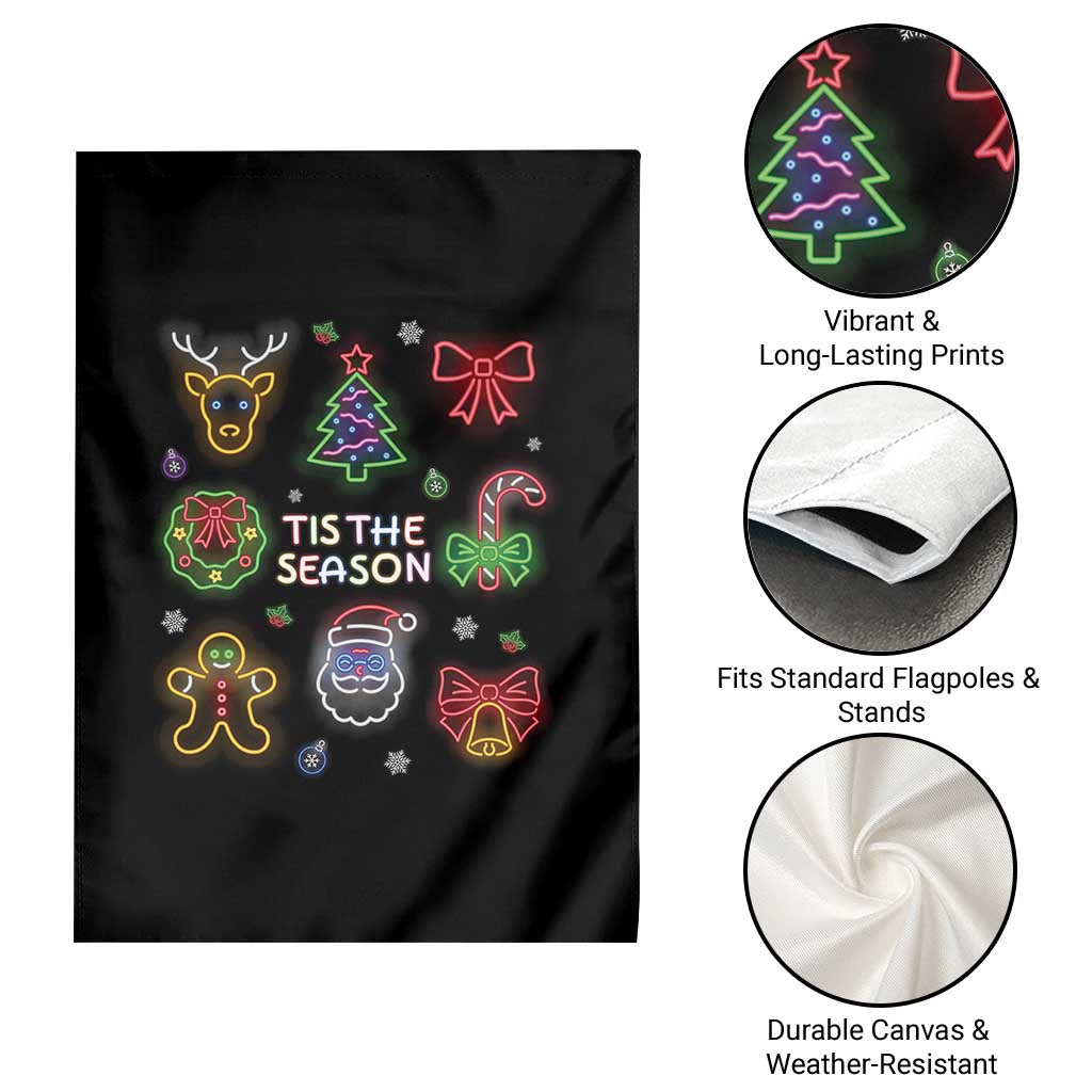 Funny Christmas Garden Flag Tis The Season Neon Lights Santa Gingerbread TS11 Print Your Wear