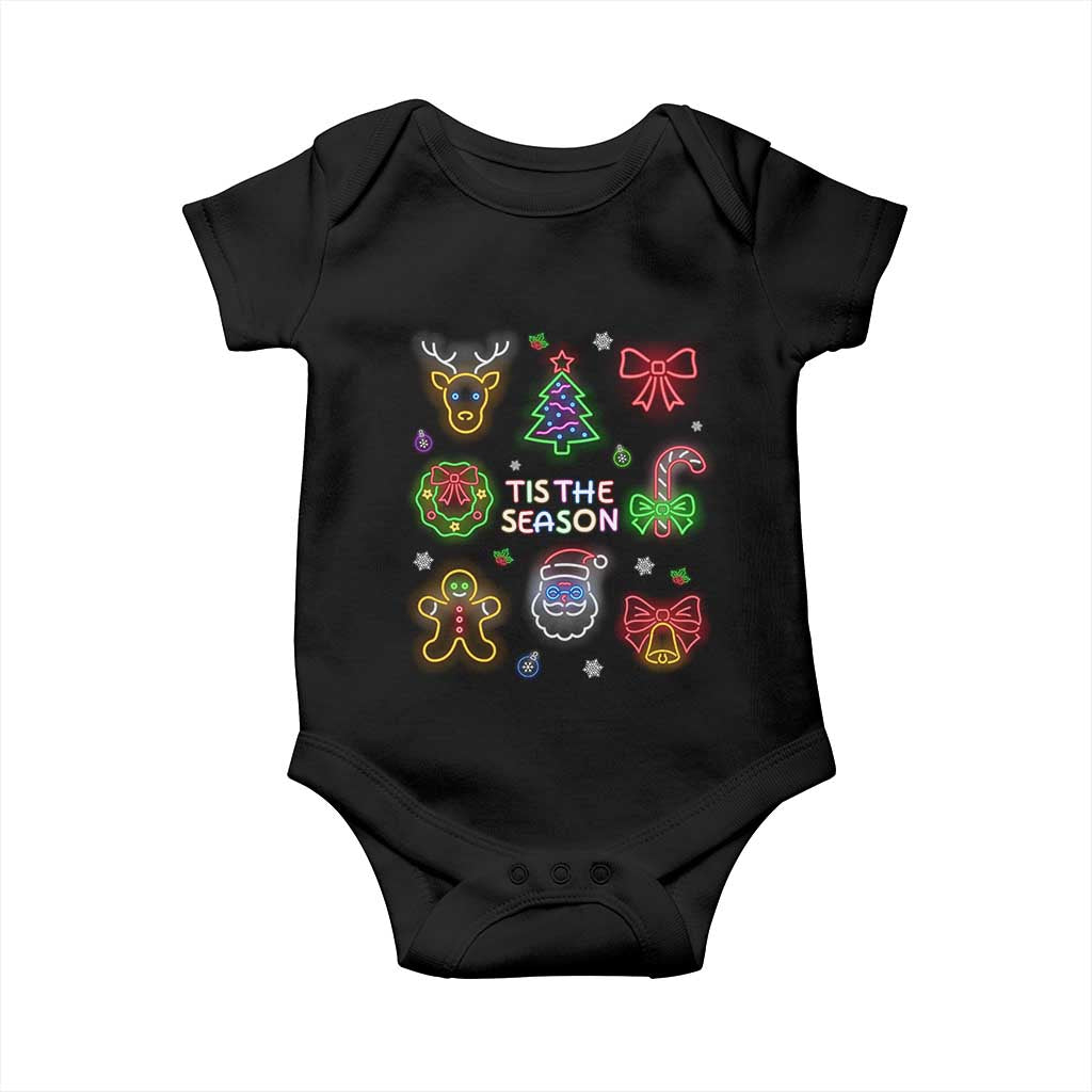 Funny Christmas Baby Onesie Tis The Season Neon Lights Santa Gingerbread TS11 Black Print Your Wear