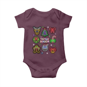 Funny Christmas Baby Onesie Tis The Season Neon Lights Santa Gingerbread TS11 Maroon Print Your Wear