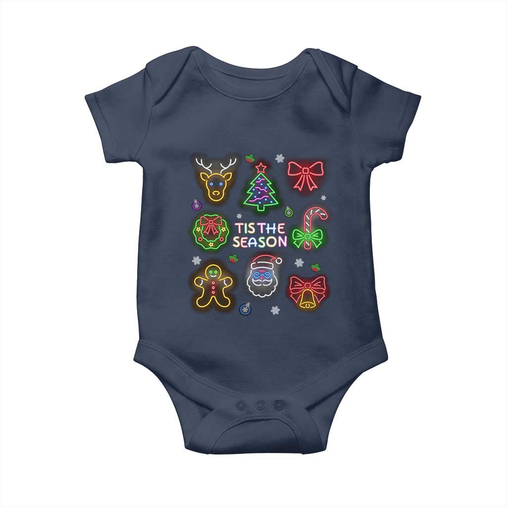 Funny Christmas Baby Onesie Tis The Season Neon Lights Santa Gingerbread TS11 Navy Print Your Wear