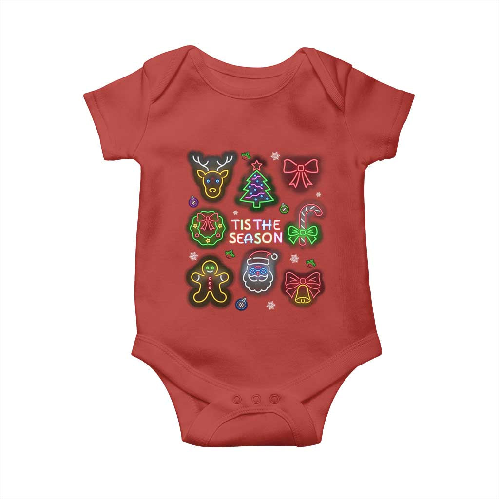 Funny Christmas Baby Onesie Tis The Season Neon Lights Santa Gingerbread TS11 Red Print Your Wear