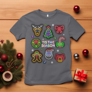 Funny Christmas T Shirt Tis The Season Neon Lights Santa Gingerbread TS11 Charcoal Print Your Wear