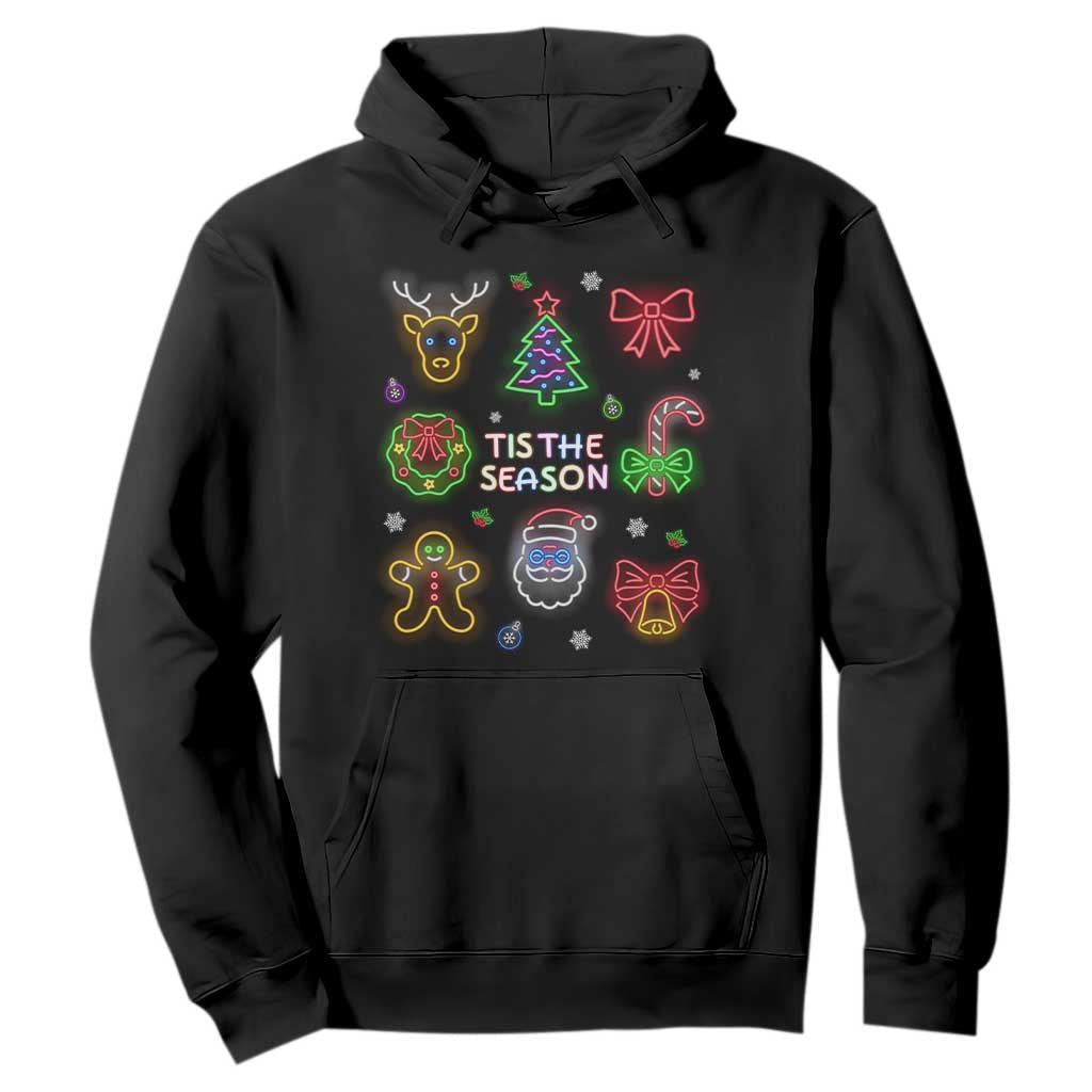 Funny Christmas Hoodie Tis The Season Neon Lights Santa Gingerbread TS11 Black Print Your Wear