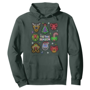 Funny Christmas Hoodie Tis The Season Neon Lights Santa Gingerbread TS11 Dark Forest Green Print Your Wear