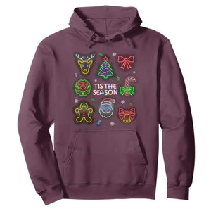 Funny Christmas Hoodie Tis The Season Neon Lights Santa Gingerbread TS11 Maroon Print Your Wear