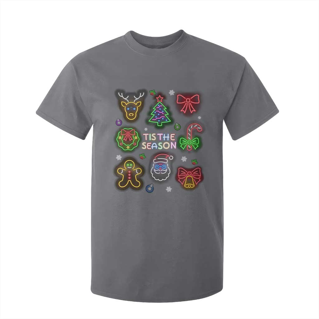 Funny Christmas T Shirt For Kid Tis The Season Neon Lights Santa Gingerbread TS11 Charcoal Print Your Wear