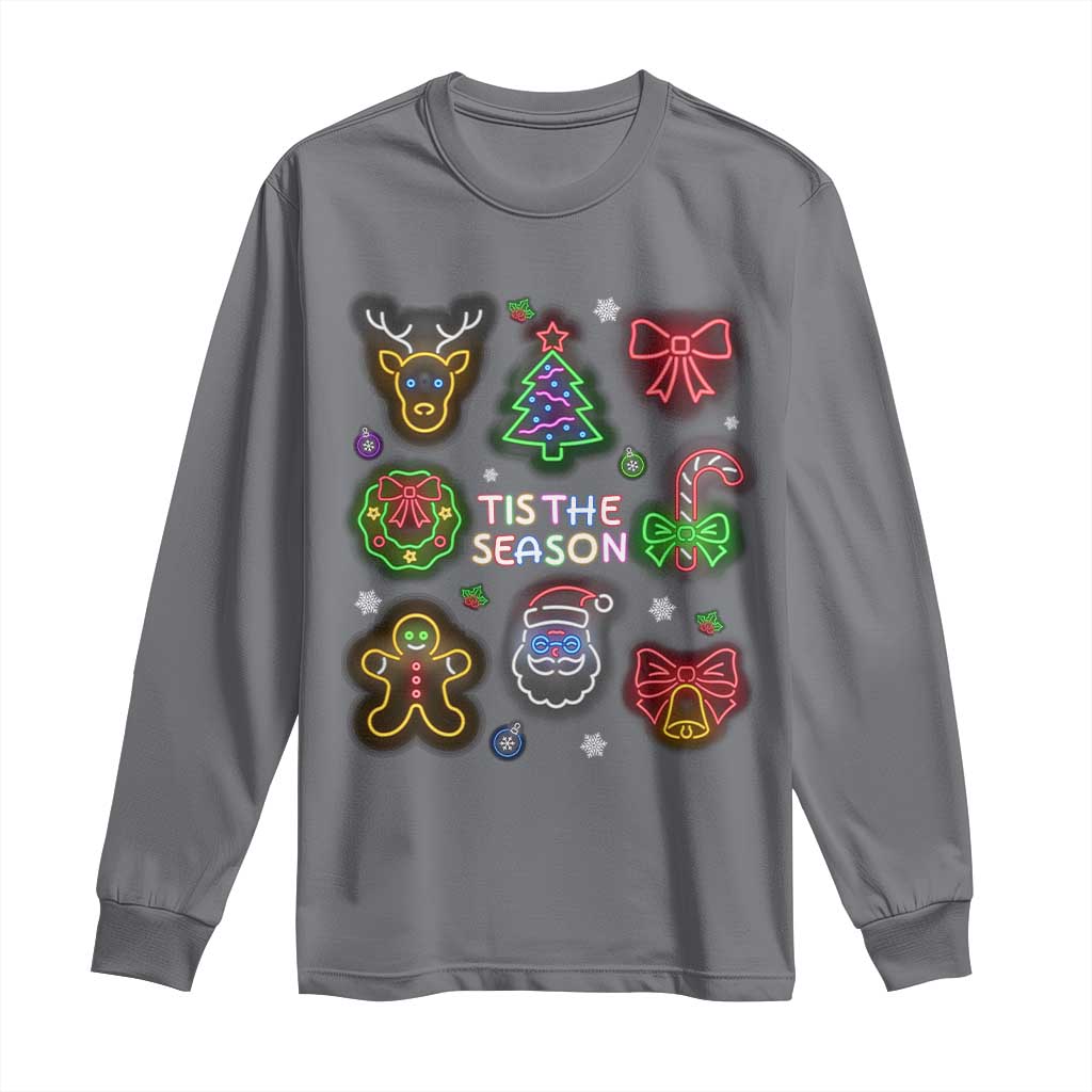 Funny Christmas Long Sleeve Shirt Tis The Season Neon Lights Santa Gingerbread TS11 Charcoal Print Your Wear