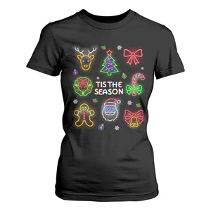 Funny Christmas T Shirt For Women Tis The Season Neon Lights Santa Gingerbread TS11 Black Print Your Wear