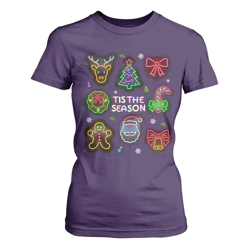 Funny Christmas T Shirt For Women Tis The Season Neon Lights Santa Gingerbread TS11 Purple Print Your Wear