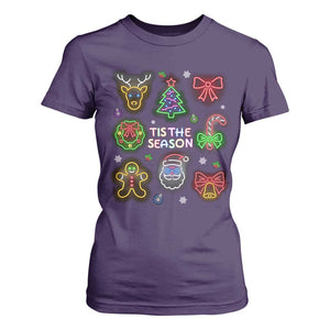 Funny Christmas T Shirt For Women Tis The Season Neon Lights Santa Gingerbread TS11 Purple Print Your Wear