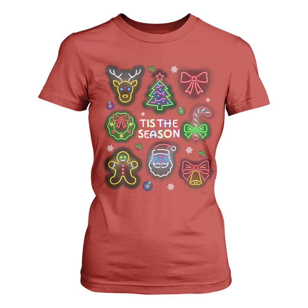 Funny Christmas T Shirt For Women Tis The Season Neon Lights Santa Gingerbread TS11 Red Print Your Wear