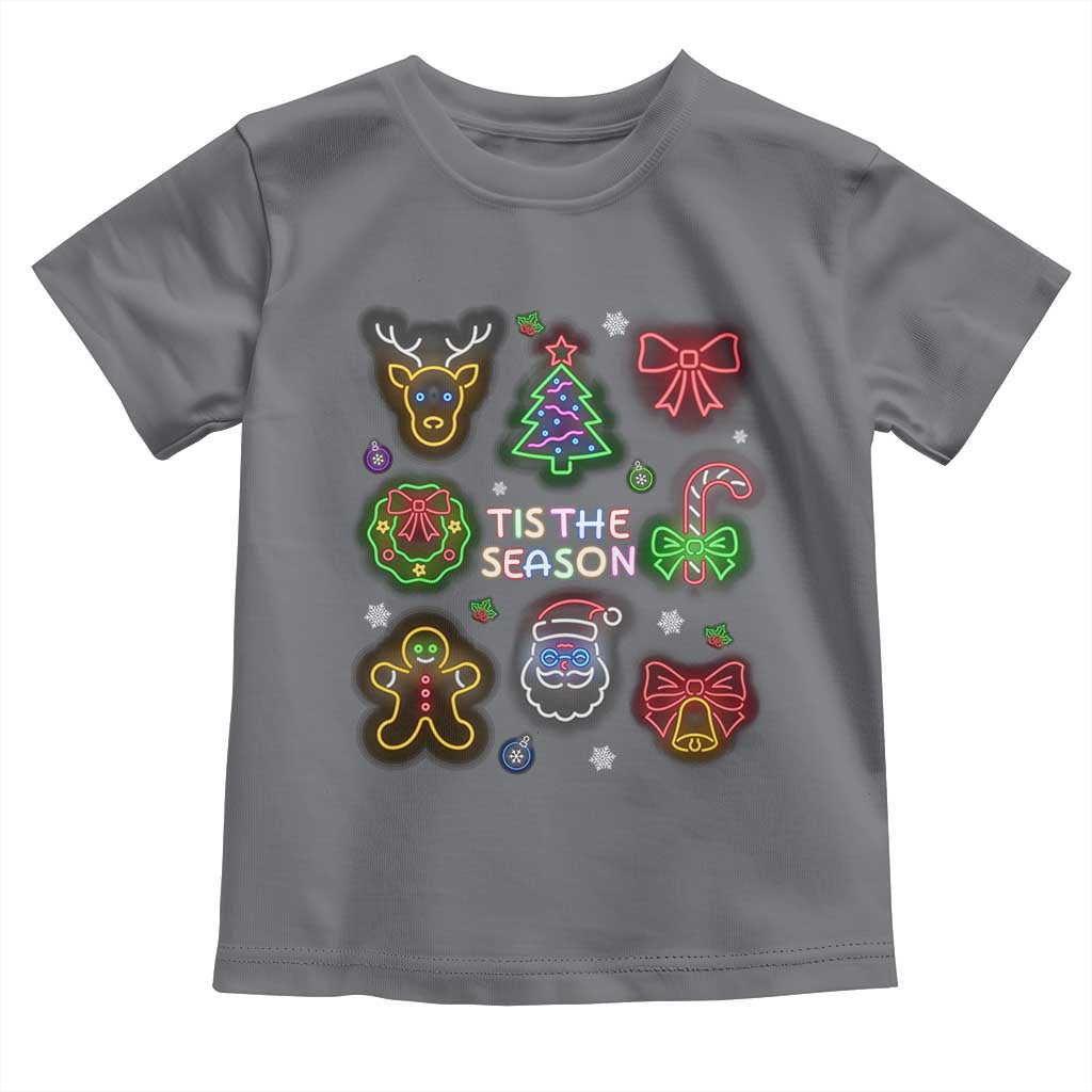 Funny Christmas Toddler T Shirt Tis The Season Neon Lights Santa Gingerbread TS11 Charcoal Print Your Wear