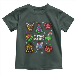 Funny Christmas Toddler T Shirt Tis The Season Neon Lights Santa Gingerbread TS11 Dark Forest Green Print Your Wear