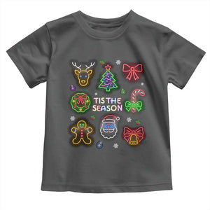 Funny Christmas Toddler T Shirt Tis The Season Neon Lights Santa Gingerbread TS11 Dark Heather Print Your Wear