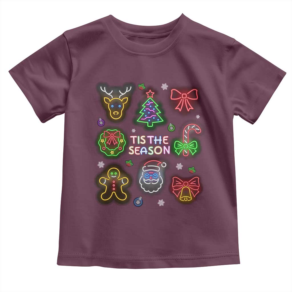 Funny Christmas Toddler T Shirt Tis The Season Neon Lights Santa Gingerbread TS11 Maroon Print Your Wear