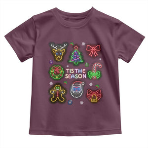 Funny Christmas Toddler T Shirt Tis The Season Neon Lights Santa Gingerbread TS11 Maroon Print Your Wear