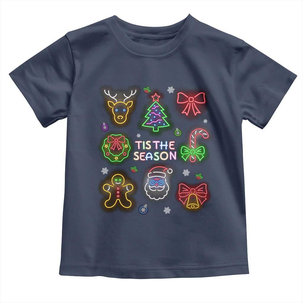 Funny Christmas Toddler T Shirt Tis The Season Neon Lights Santa Gingerbread TS11 Navy Print Your Wear