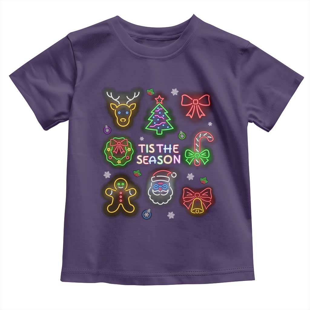 Funny Christmas Toddler T Shirt Tis The Season Neon Lights Santa Gingerbread TS11 Purple Print Your Wear