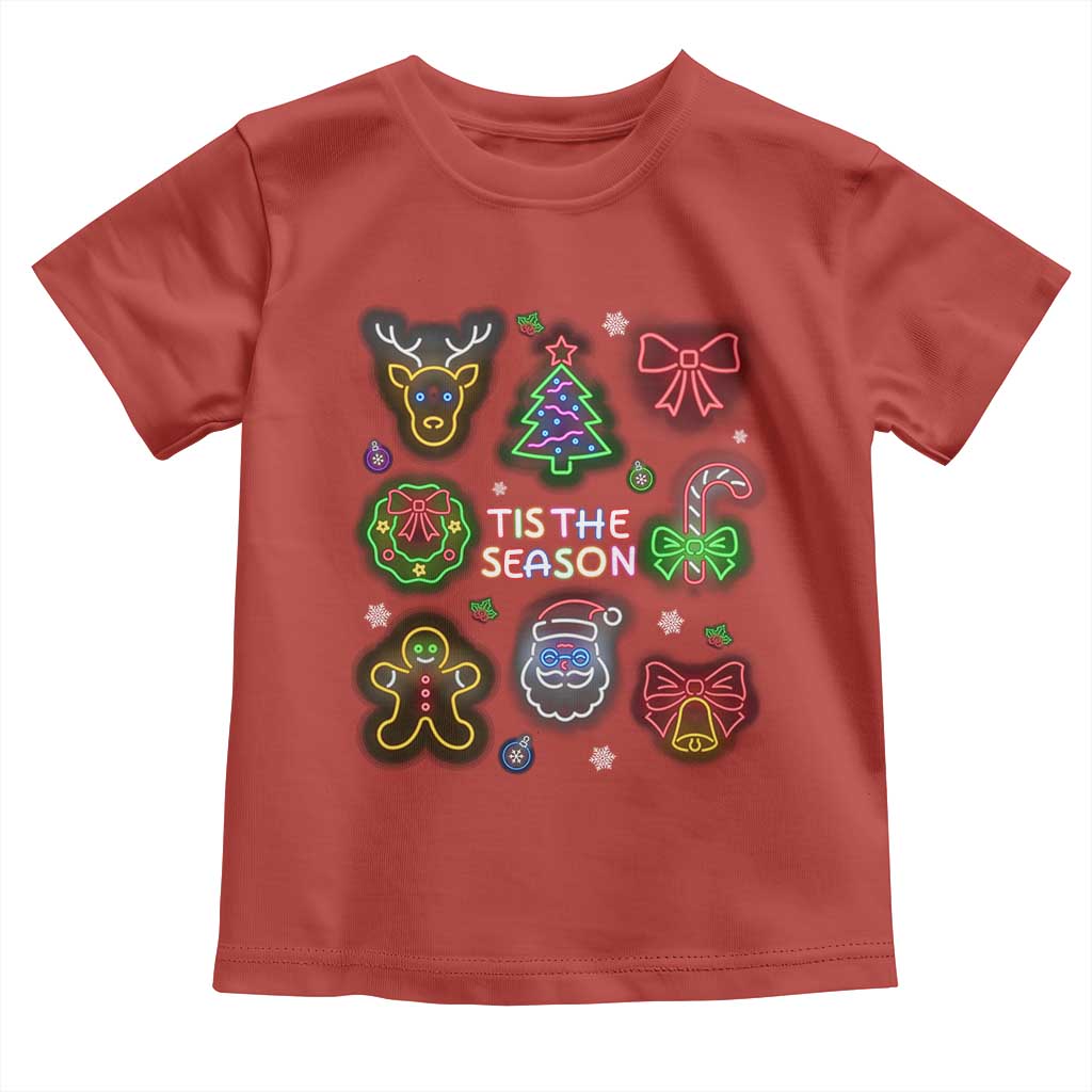 Funny Christmas Toddler T Shirt Tis The Season Neon Lights Santa Gingerbread TS11 Red Print Your Wear