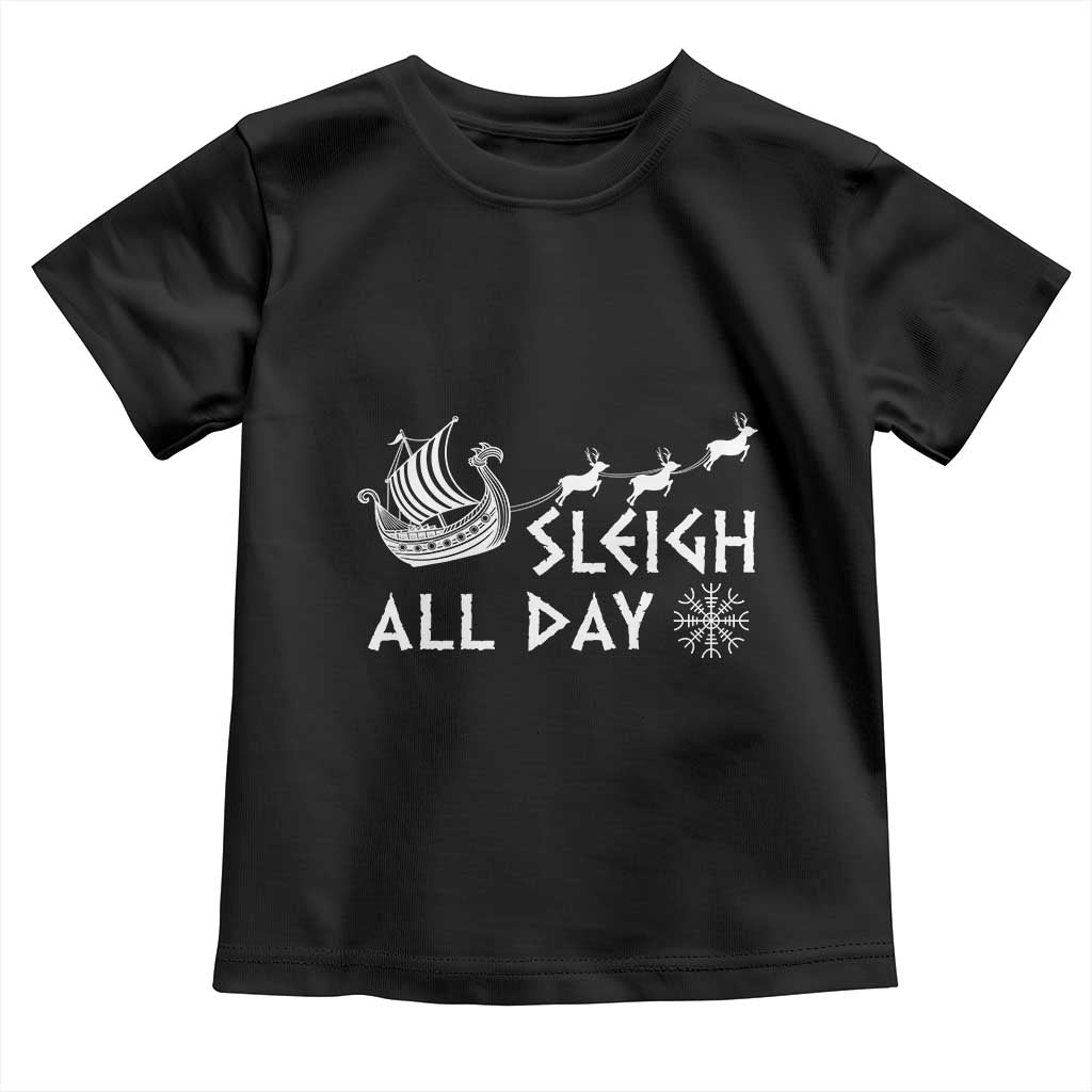 Christmas Viking Baby Shirt Sleigh All Day Reindeers Longships TS11 Black Print Your Wear