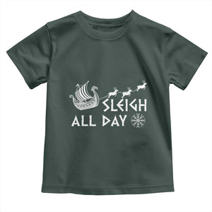 Christmas Viking Baby Shirt Sleigh All Day Reindeers Longships TS11 Dark Forest Green Print Your Wear