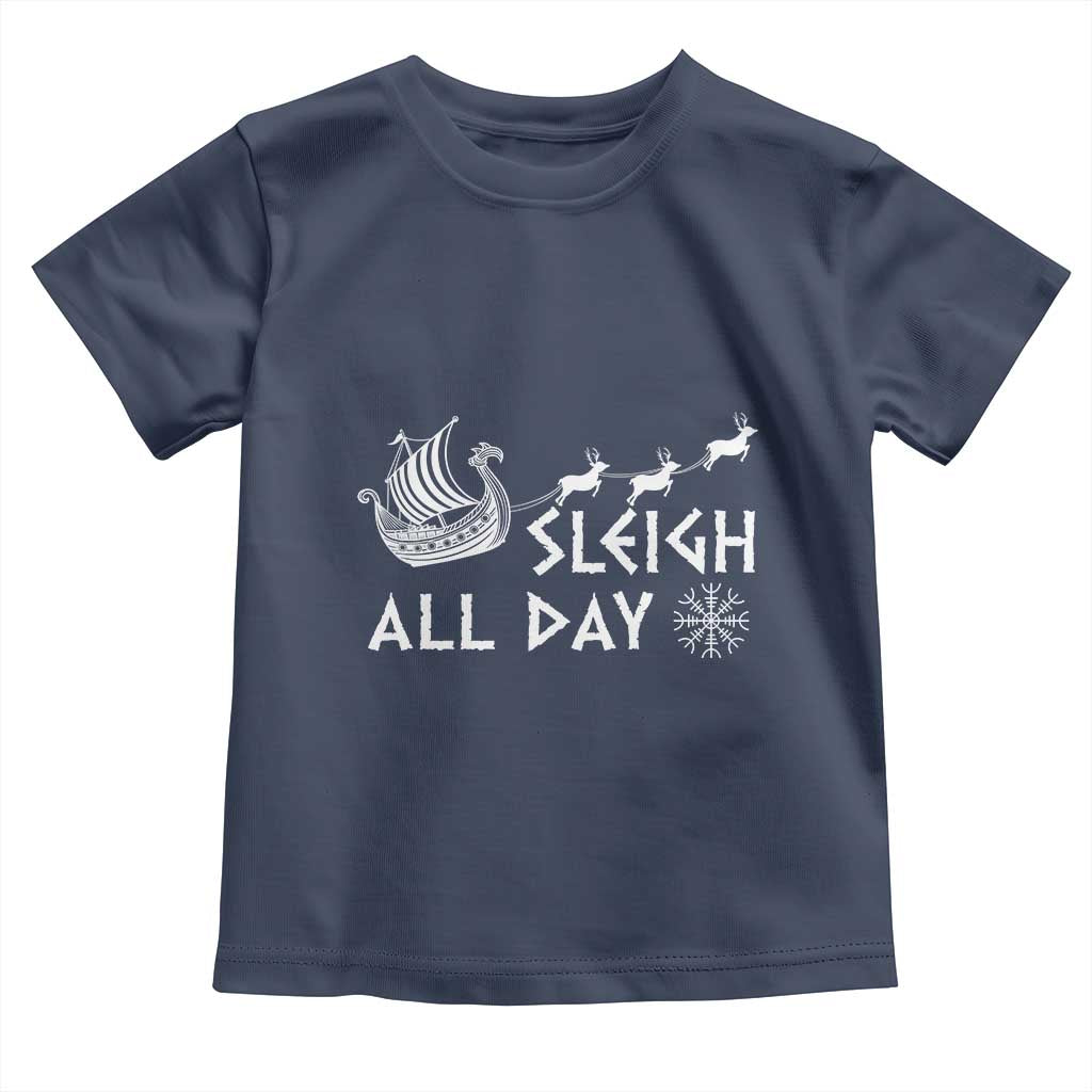 Christmas Viking Baby Shirt Sleigh All Day Reindeers Longships TS11 Navy Print Your Wear