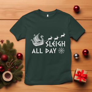 Christmas Viking T Shirt Sleigh All Day Reindeers Longships TS11 Dark Forest Green Print Your Wear