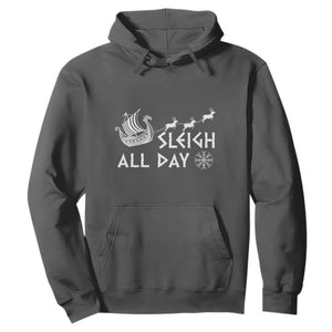 Christmas Viking Hoodie Sleigh All Day Reindeers Longships TS11 Dark Heather Print Your Wear
