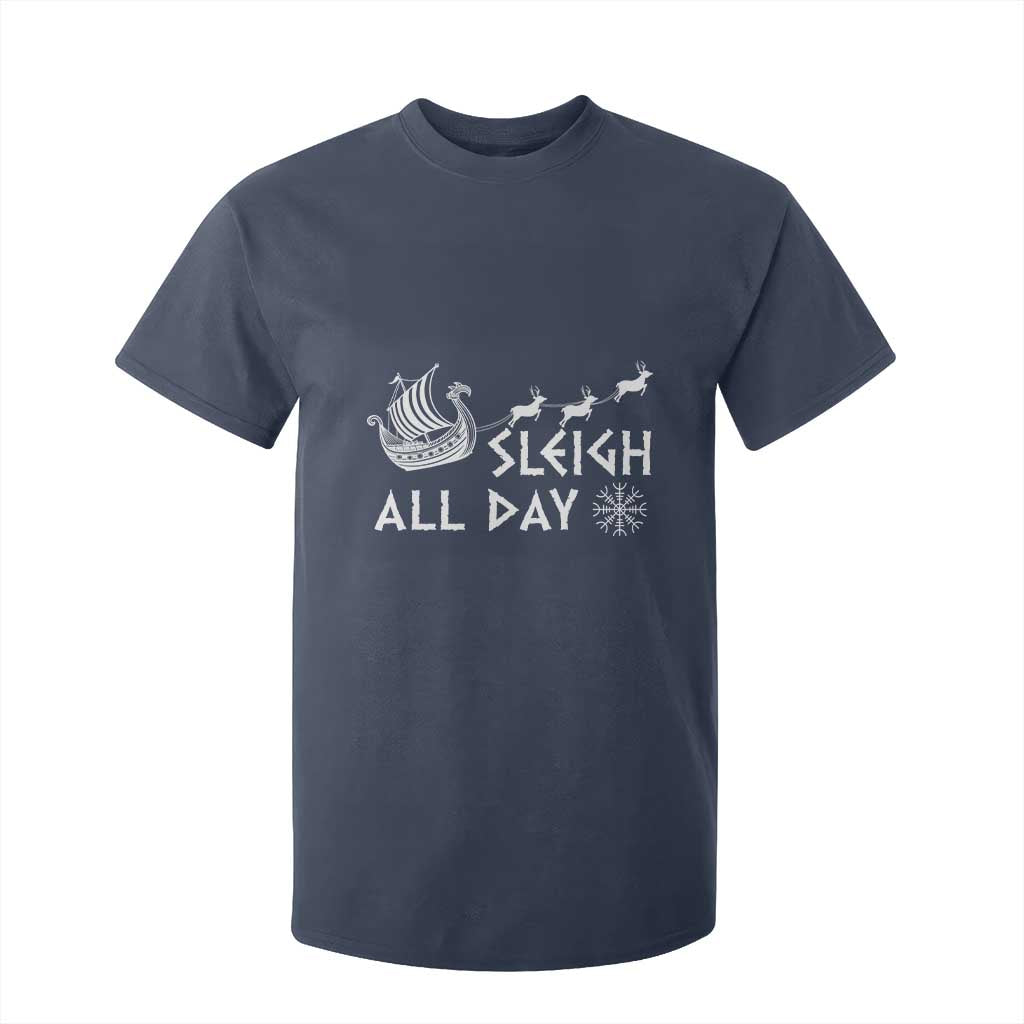 Christmas Viking T Shirt For Kid Sleigh All Day Reindeers Longships TS11 Navy Print Your Wear