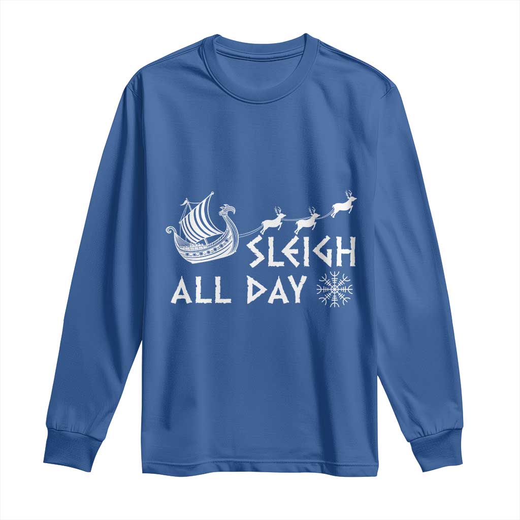 Christmas Viking Long Sleeve Shirt Sleigh All Day Reindeers Longships TS11 Royal Blue Print Your Wear