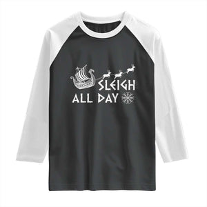 Christmas Viking Raglan Shirt Sleigh All Day Reindeers Longships TS11 Black White Print Your Wear