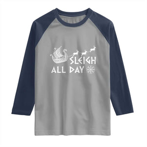 Christmas Viking Raglan Shirt Sleigh All Day Reindeers Longships TS11 Sport Gray Navy Print Your Wear