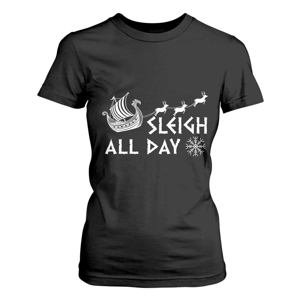 Christmas Viking T Shirt For Women Sleigh All Day Reindeers Longships TS11 Black Print Your Wear