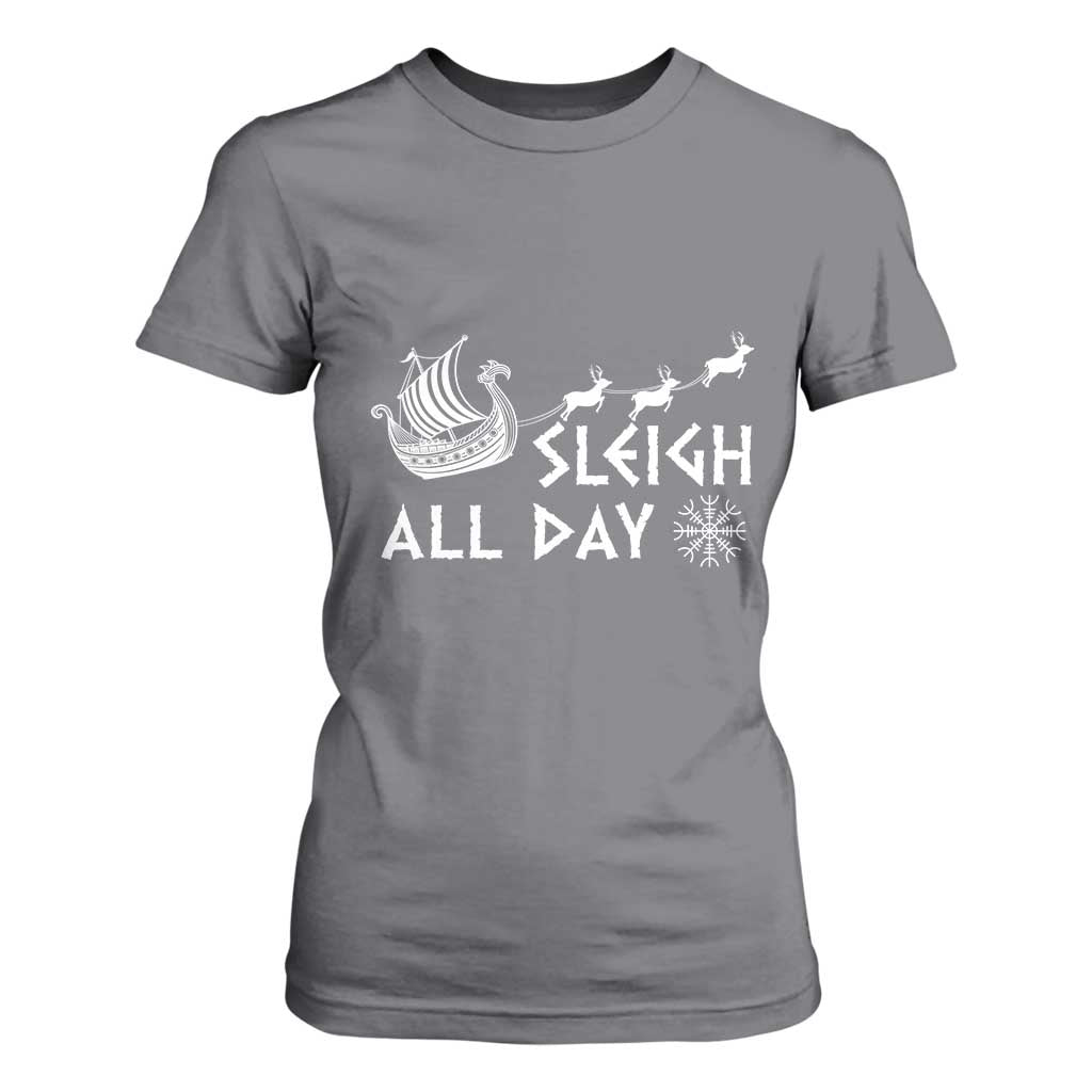Christmas Viking T Shirt For Women Sleigh All Day Reindeers Longships TS11 Charcoal Print Your Wear