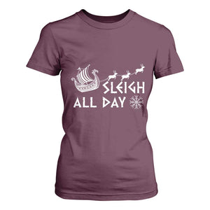 Christmas Viking T Shirt For Women Sleigh All Day Reindeers Longships TS11 Maroon Print Your Wear