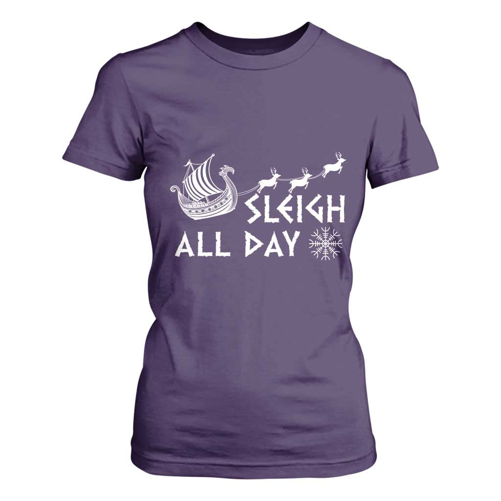 Christmas Viking T Shirt For Women Sleigh All Day Reindeers Longships TS11 Purple Print Your Wear