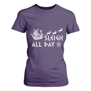 Christmas Viking T Shirt For Women Sleigh All Day Reindeers Longships TS11 Purple Print Your Wear