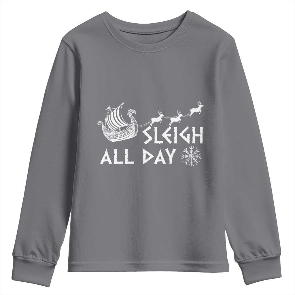 Christmas Viking Youth Sweatshirt Sleigh All Day Reindeers Longships TS11 Charcoal Print Your Wear