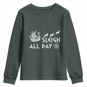 Christmas Viking Youth Sweatshirt Sleigh All Day Reindeers Longships TS11 Dark Forest Green Print Your Wear
