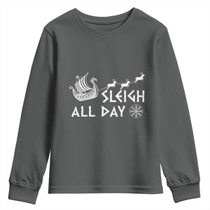 Christmas Viking Youth Sweatshirt Sleigh All Day Reindeers Longships TS11 Dark Heather Print Your Wear