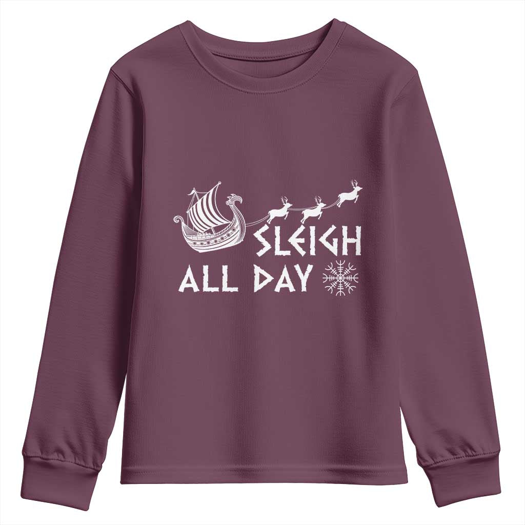 Christmas Viking Youth Sweatshirt Sleigh All Day Reindeers Longships TS11 Maroon Print Your Wear