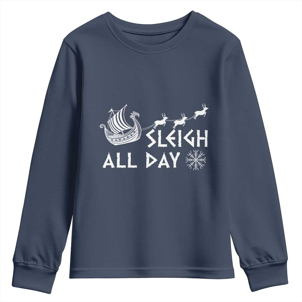 Christmas Viking Youth Sweatshirt Sleigh All Day Reindeers Longships TS11 Navy Print Your Wear