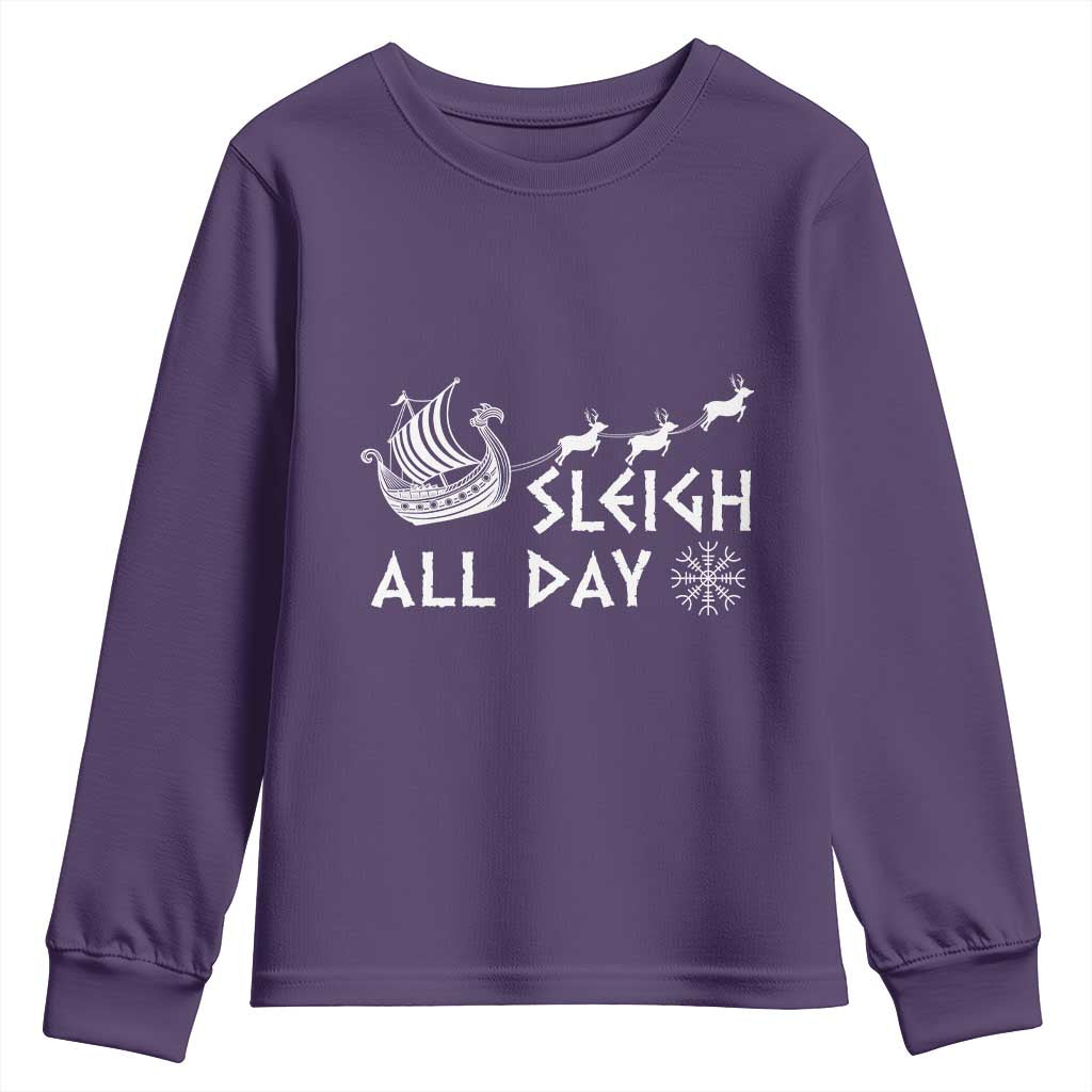 Christmas Viking Youth Sweatshirt Sleigh All Day Reindeers Longships TS11 Purple Print Your Wear