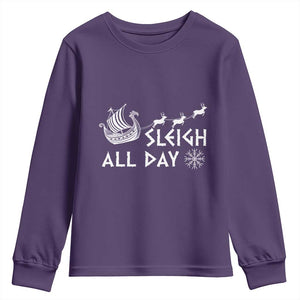Christmas Viking Youth Sweatshirt Sleigh All Day Reindeers Longships TS11 Purple Print Your Wear