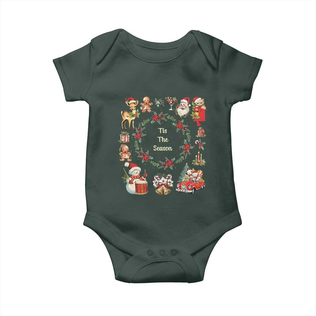 Retro Vintage Christmas Baby Onesie Tis The Season Santa Hat Xmas Wrealth TS11 Print Your Wear